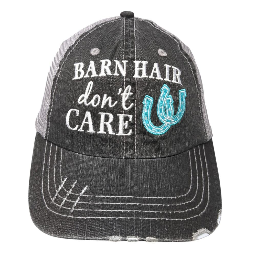 Barn Hair Don't Care Strapback Baseball Hat Gray One Size Distressed Mega Cap